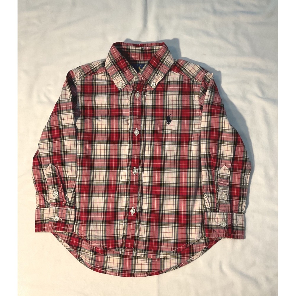 Ralph Lauren Toddler Boys Red Plaid Button Down Shirt Size 2T Long Sleeve